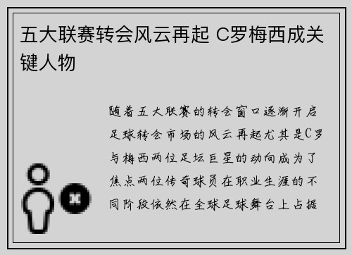 五大联赛转会风云再起 C罗梅西成关键人物